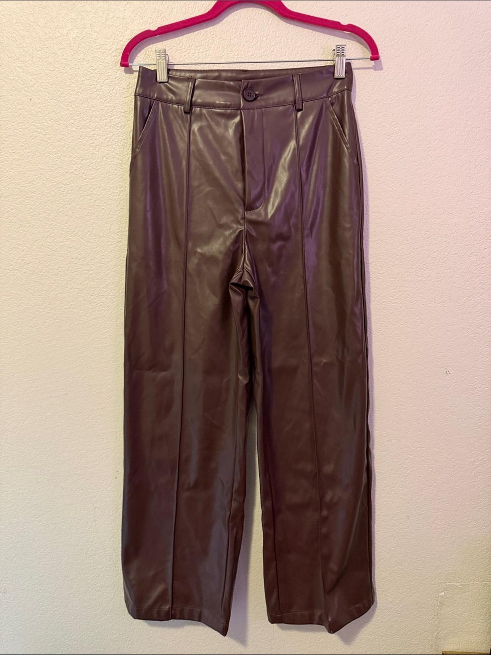 Cider Brown Faux Leather Straight-Leg Trousers